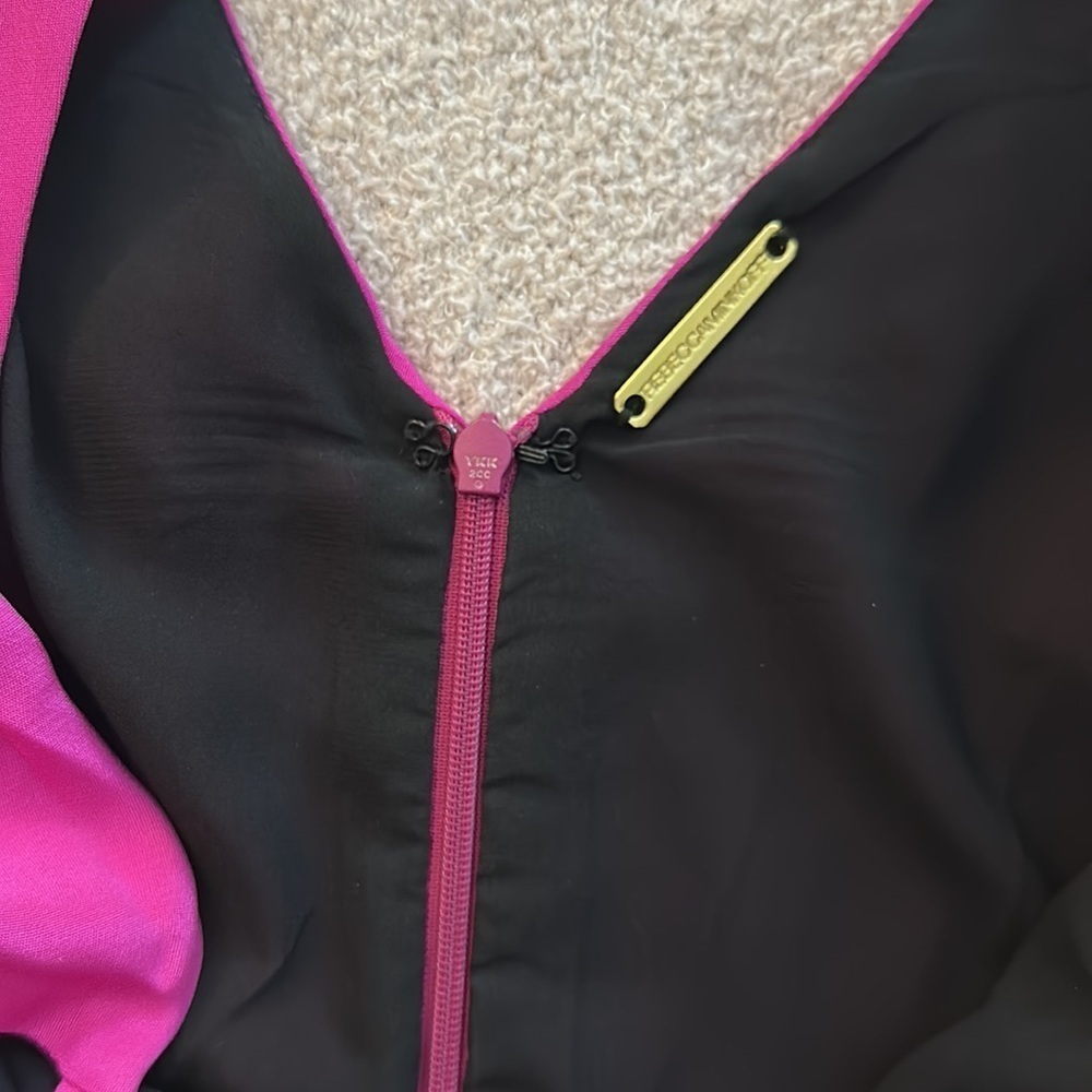 Rebecca Minkoff Crystal Black Pink Illusion Colorblock Silk shift Dress size 2 - Picture 9 of 10